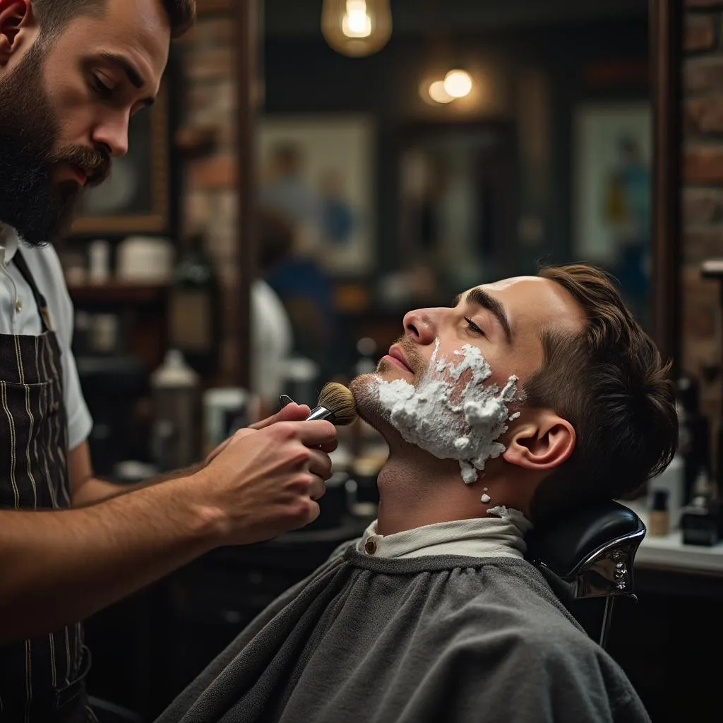 Interior elegante de barbería premium con sillas de cuero y decoración vintage