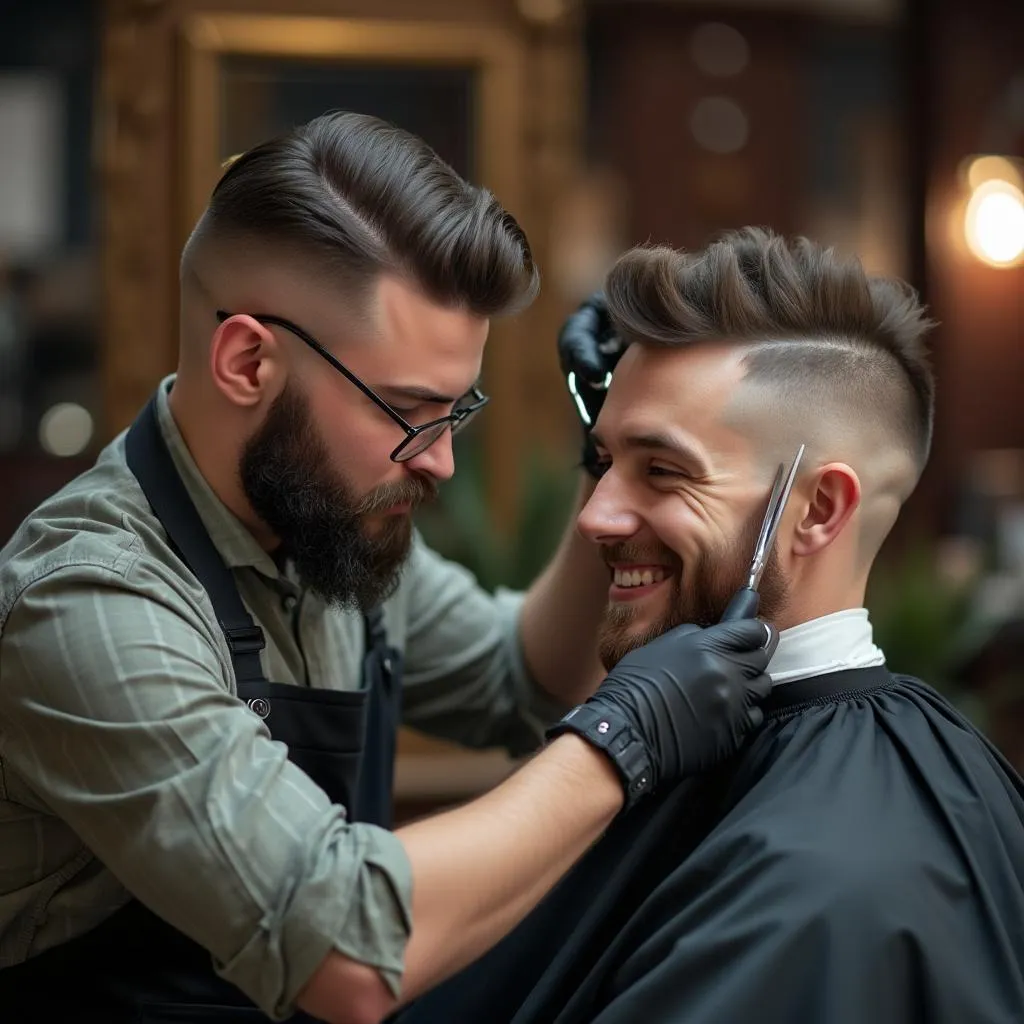 Estilista realizando un corte de pelo clásico